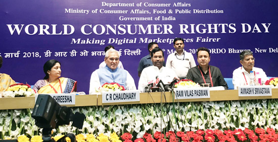 Dignitaries during International Consumer Rights Day function at New Delhi on Thursday.