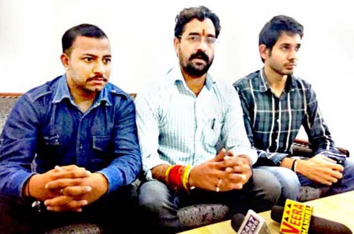 Naresh Kumar, Udhampur City president, Dogra Kranti Dal and others during a press conference at Udhampur.