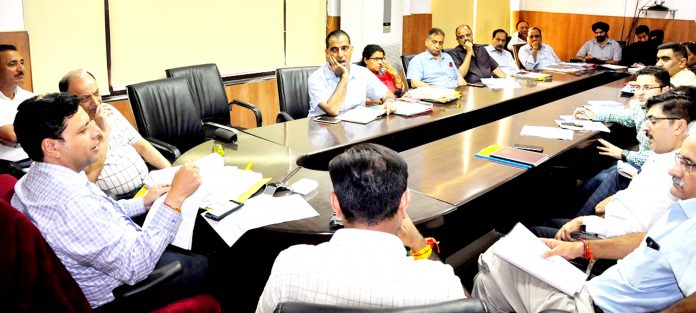 Div Com Sanjeev Verma chairing a meeting in Jammu on Monday.