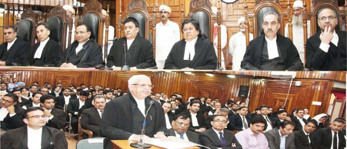 Justice Janak Raj Kotwal being accorded farewell on Tuesday.