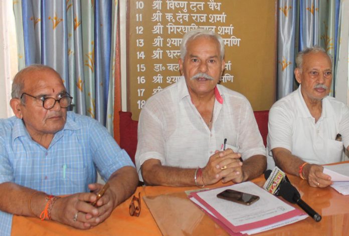Sanatan Dharam Sabha representatives at a press conference at Jammu on Friday. -Excelsior/Rakesh