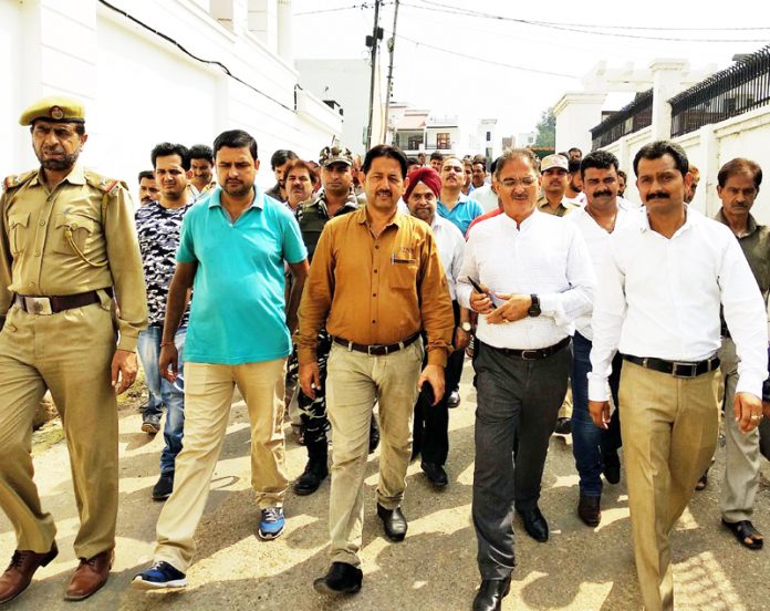 Former Deputy CM, Kavinder Gupta during his visit to Channi Rama area on Wednesday.