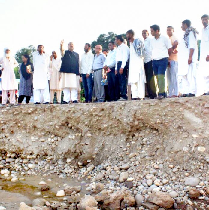 NC Provincial President Devender Singh Rana during visit to rain affected area on Monday.