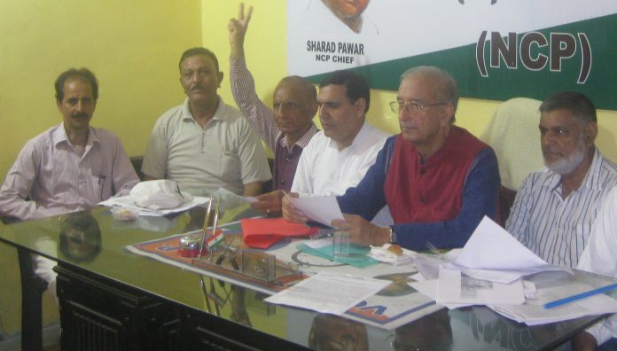 State NCP chief, Thakur Randhir Singh and other party leaders during a press conference at Jammu.