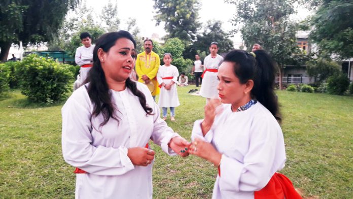 Artists of M Jackson Cultural Institute presenting nukkad play 'Beti Bachao Beti Padhao' at Rani Park in Jammu.