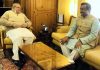 BJP general secretary Ram Madhav meeting Governor Satya Pal Malik in Srinagar on Tuesday.