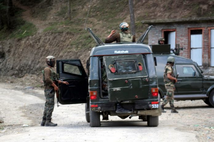 Troops during encounter in Baramulla on Wednesday. -Excelsior/Aabid Nabi