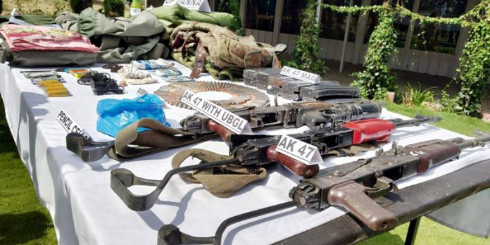 Arms and ammunition recovered from killed militants at Bandipora. —Excelsior/Aabid Nabi