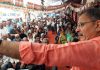 Former DyCM, Kavinder Gupta addressing a gathering at Gandhi Nagar in Jammu on Sunday.