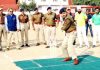 IGP Jammu Zone Dr SD Singh Jamwal hitting a ball to inaugurate 7th Eid-Diwali Milan Cricket Cup at Jammu on Saturday.