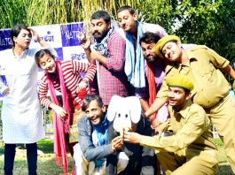 A scene from the play ‘Girgit’ staged by Natrang at Jammu on Sunday.