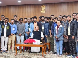 Vice President, M. Venkaiah Naidu with a group of the members of Student Legislative Council of IIT Madras, in New Delhi on Thursday.