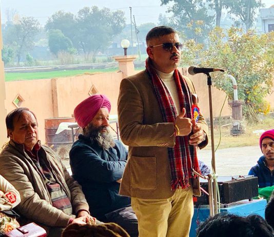 Director Food, Civil Supplies and Consumer Affairs, Amit Sharma addressing a group of youngsters at Gajansoo Marh in Jammu on Sunday.
