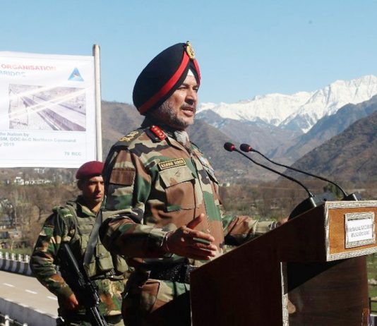 Northern Command chief Lt Gen Ranbir Singh speaking to media persons in Poonch on Thursday. -Excelsior/Harbhajan
