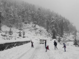 Outskirts of Bhaderwah town in Jammuu region witness heavy snowfall on Sunday morning. (UNI)