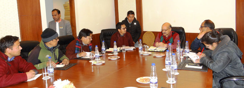 Chief Secretary BVR Subrahmanyam chairing a meeting with ECs of LAHDC at Leh on Friday.