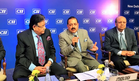 Union Minister Dr Jitendra Singh delivering keynote address at the Summit on “Integrity and Transparency in Governance” organized by CII, at New Delhi on Wednesday.