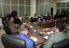 Traffic Police officers and office bearers of Mini-Buses Transport Unions during meeting at Jammu on Tuesday.