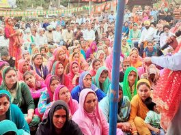 Union Minister Dr Jitendra Singh conducting a series of Panchayat-level election meetings at various spots in the Reasi Assembly segment, on Saturday.