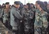 Army chief Gen Bipin Rawat interacting with soldiers in a forward area of Jammu on Sunday.
