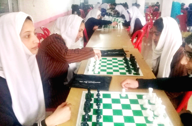 Players in action during Chess Festival in Bandipora on Friday.