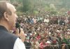 Senior Congress leader Ghulam Nabi Azad addressing an election rally at Latti in Udhampur district on Friday.