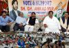 Congress leaders during an election meeting at Jammu on Wednesday.