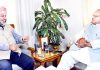 Governor Satya Pal Malik meeting with Manjeev Singh Puri, Indian Ambassador to Nepal on Tuesday.