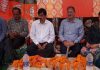 BJP leaders at an election meeting at Udhampur on Tuesday.