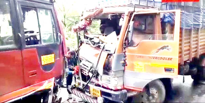 A view of bus-truck collision near Khanetar in Poonch on Friday. -Excelsior/Gurjeet