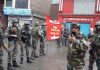 Troops deployed in Bhaderwah town on Thursday. —Excelsior/Tilak Raj