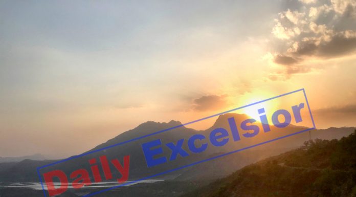 Panoramic view of Sunrise behind the mountains of Reasi. -Excelsior/Karandeep