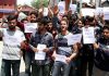 Students protesting in Srinagar on Thursday. -Excelsior/Shakeel