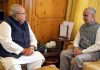 Governor Satya Pal Malik and Dineshwar Sharma during a meeting in Srinagar on Tuesday.