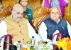 Union Home Minister Amit Shah and Governor Satya Pal Malik at development review meeting in Srinagar on Wednesday.