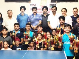 Winners posing along with dignitaries in Jammu on Sunday.