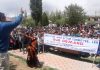 AGEA Leh President Tashi Chosphel addressing the rally at Polo Ground in Leh on Wednesday. —Excelsior/Morup Stanzin