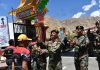 ‘Kargil Victory Flame’ being received by the Army officials at Leh on Wednesday.