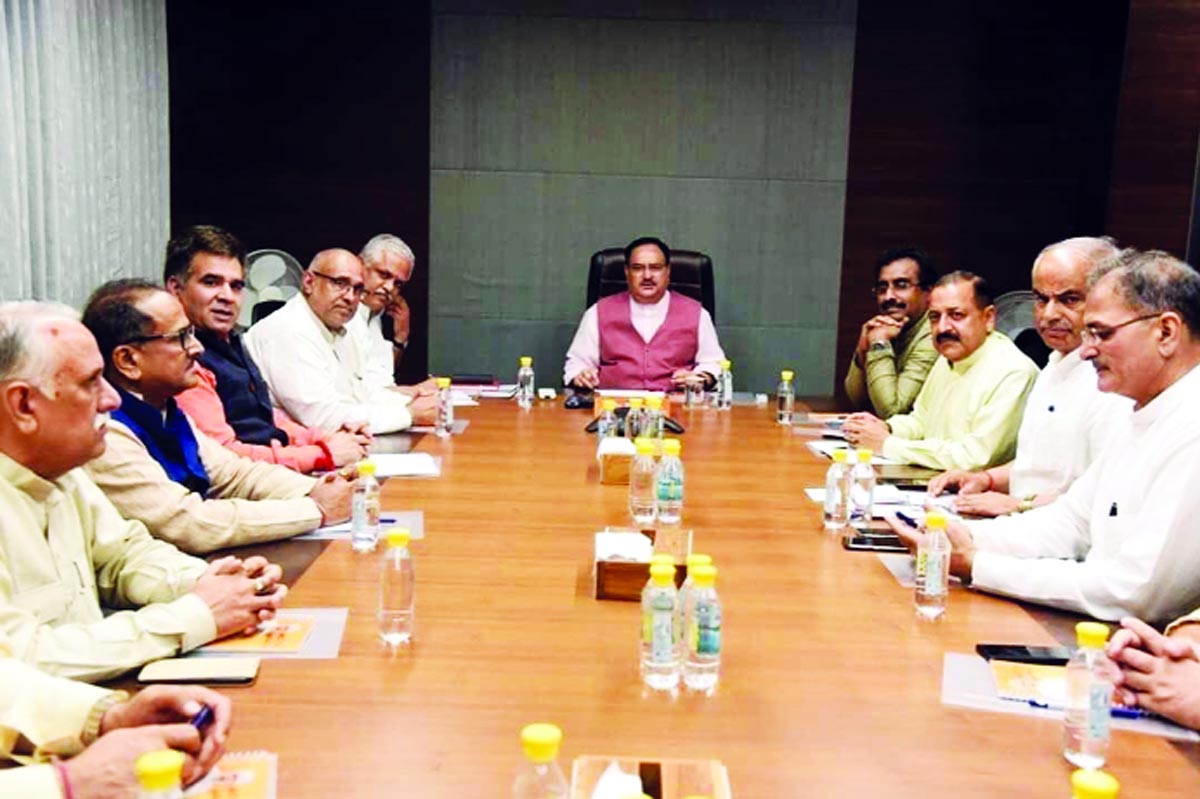 BJP national working president JP Nadda presiding over J&K unit’s Core Group meeting in New Delhi on Tuesday.