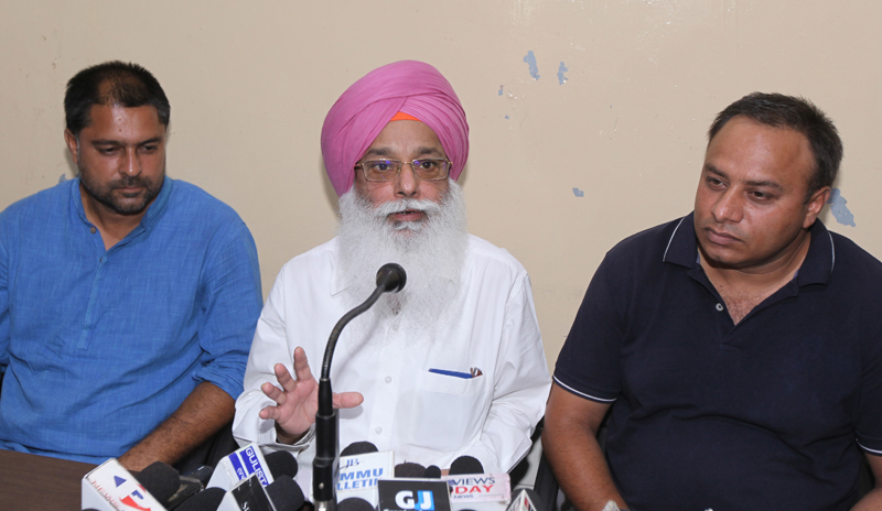 President of Small & Tiny Industries Association addressing press conference at Jammu on Wednesday. — Excelsior/Rakesh