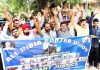 Kargil War Army porters staging protest at Jammu on Saturday. -Excelsior/Rakesh