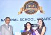 Principal, MMI Preschool Jammu, Pragya Gupta, receiving award at a function in New Delhi.
