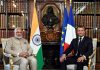 Prime Minister Narendra Modi meeting the President of France Emmanuel Macron in Paris.