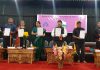 Chairman/CEC, LAHDC, Gyal P Wangyal and dignitaries releasing Indian Standard on Identification, labeling and marking of Pashmina in Leh on Friday.