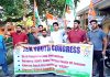 Youth Cong activists staging protest in Jammu on Monday.