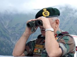 General Bipin Rawat, Chief of Army Staff (COAS) on Saturday looks across LoC into PoK in Poonch sector. (UNI)