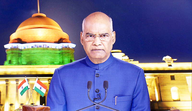 Prsident Ram Nath Kovind addressing the Nation on the eve of 73rd Independence Day in New Delhi on Wednesday.