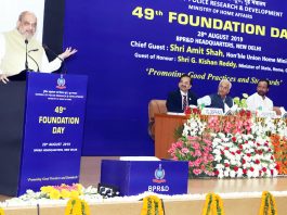 Union Home Minister, Amit Shah addressing the gathering at the 49th Foundation Day of Bureau of Police Research and Development (BPRD), in New Delhi on Wednesday.