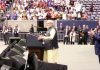 US President Donald Trump claps as Prime Minister Narendra Modi addresses ‘ Howdy Modi’ event at Houston in United States on Sunday.