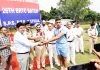 DC Kathua Dr Raghav Langar awarding a player on the concluding ceremony of Inter Wing Sports Tournament at APTS Kathua on Wednesday. -Excelsior/Pardeep